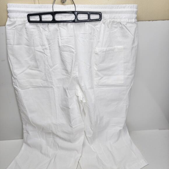 Women's Pull-On White Drawstring Long Linen Capri Casual Lounge Shorts Size XL - Picture 3 of 4